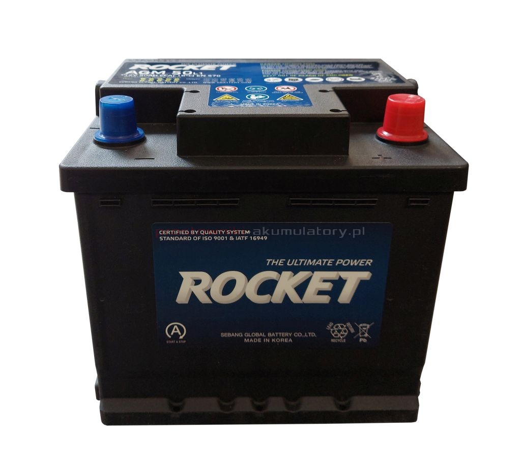 Akumulator Rocket AGM 12V 50Ah 570A P Start Stop Prostowniki