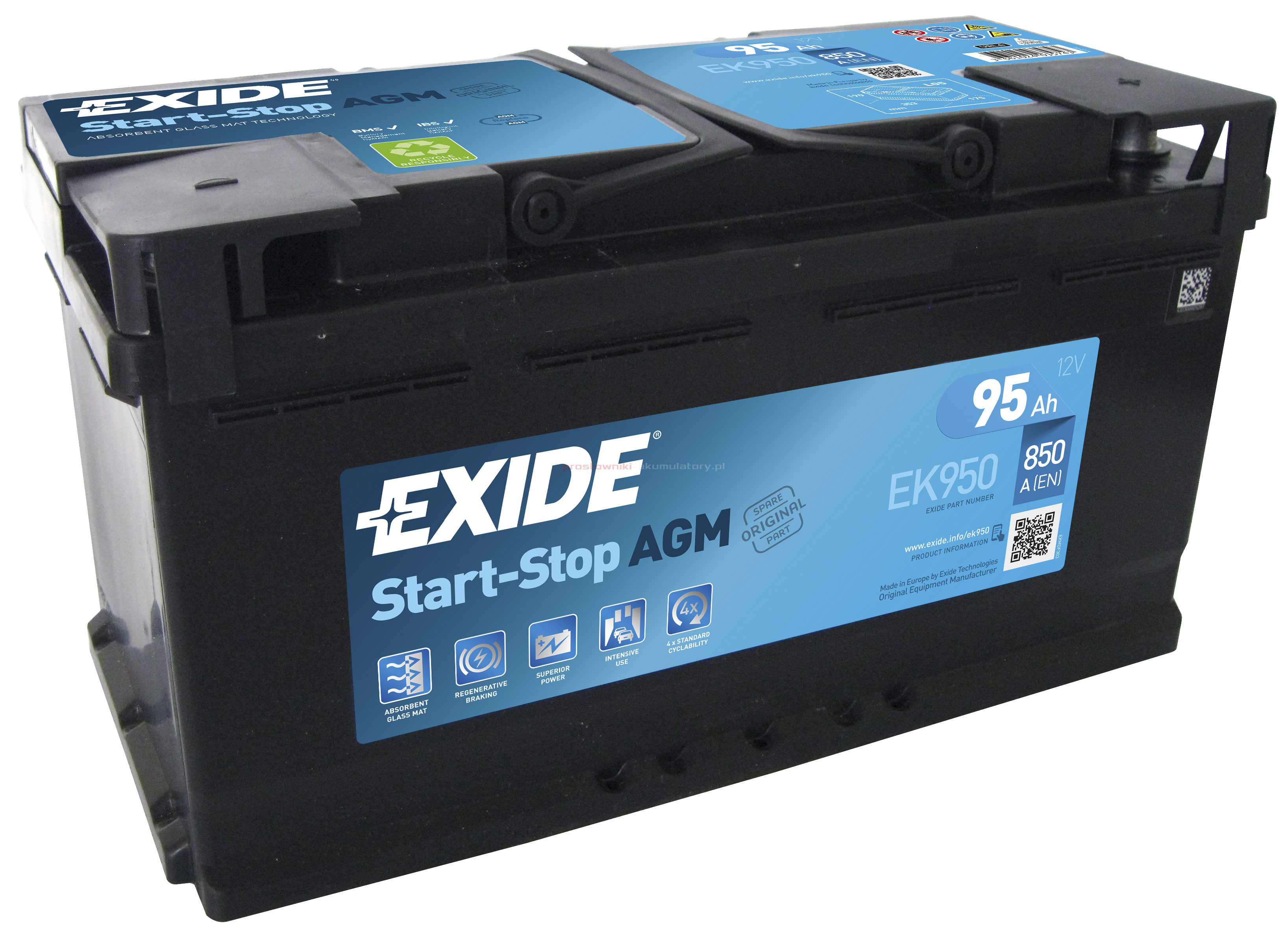 Akumulator Exide 95Ah 850A EK950 AGM P+ Start Stop