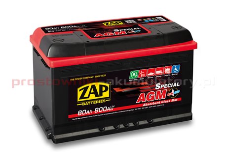 Akumulator 12V 80Ah 800A ZAP AGM Special 58002 - prostowniki