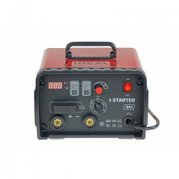 Prostownik Ideal w czerwonej metalowej obudowie do ładowania akumulatorów 12V i 24V z rozruchem 800A